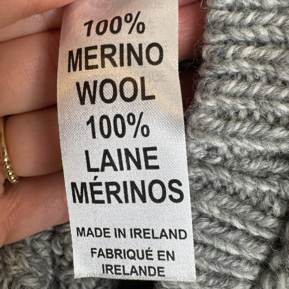 Aran Mor Merino Wool Turtleneck Sweater Made in Ireland Size L chunky cable knit - Picture 5 of 7